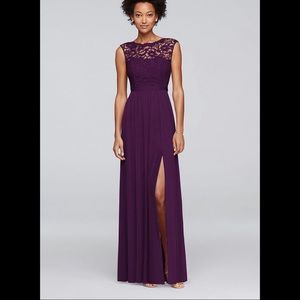 David’s Bridal “Plum” lace top bridesmaid dress